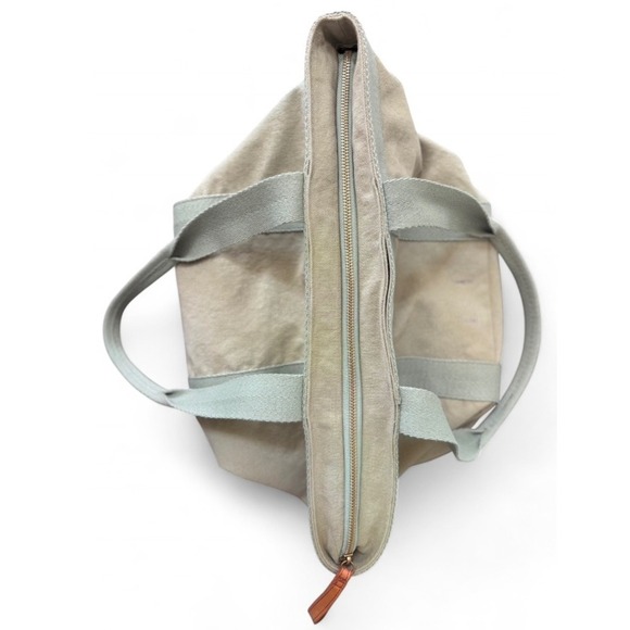 MARGOT New York Sloane Tote Beach Bag Tan Light Green Strap Canvas - Picture 2 of 9